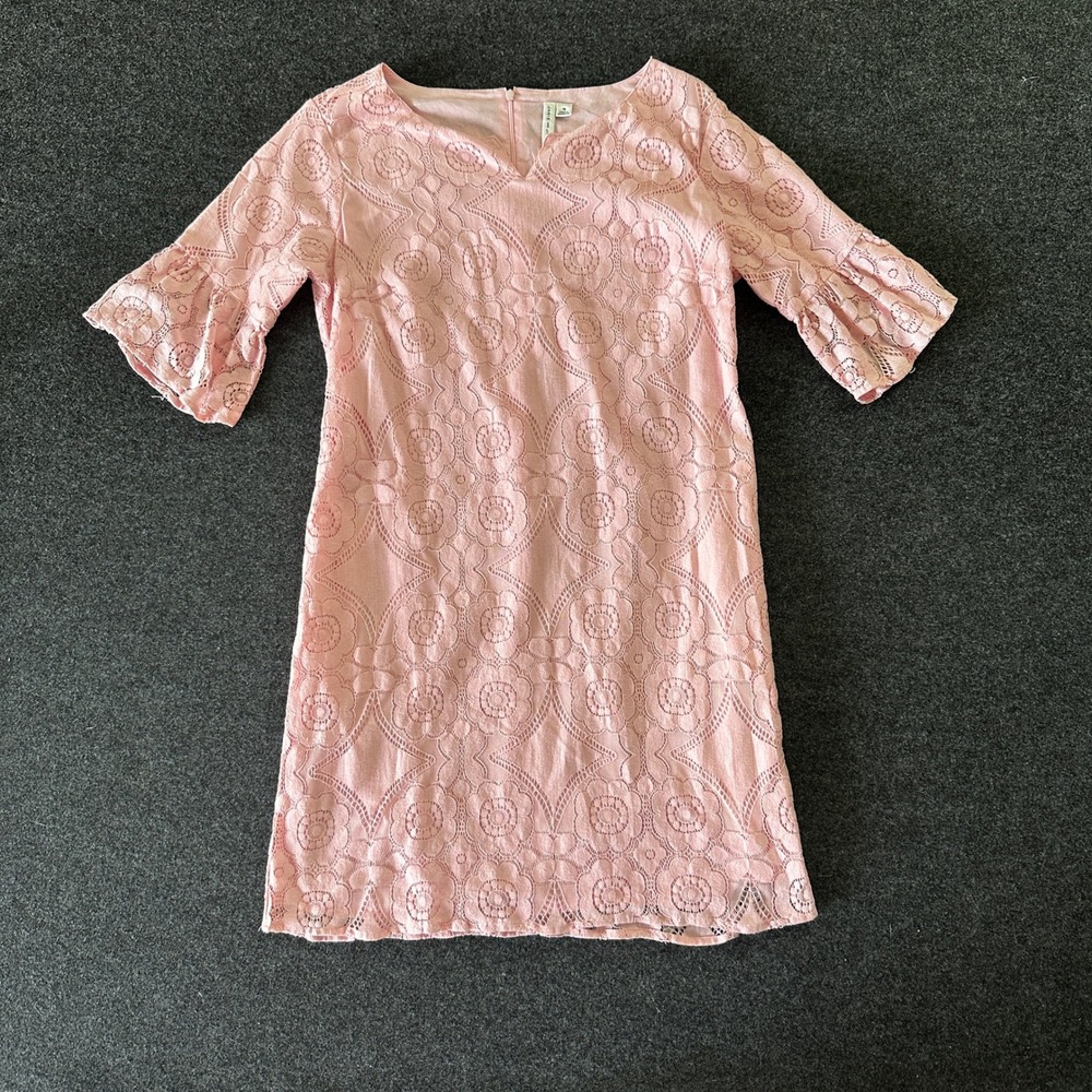 Janie and Jack Pink Floral Lace Bell Sleeve Shift Dress Womens Medium Preppy
